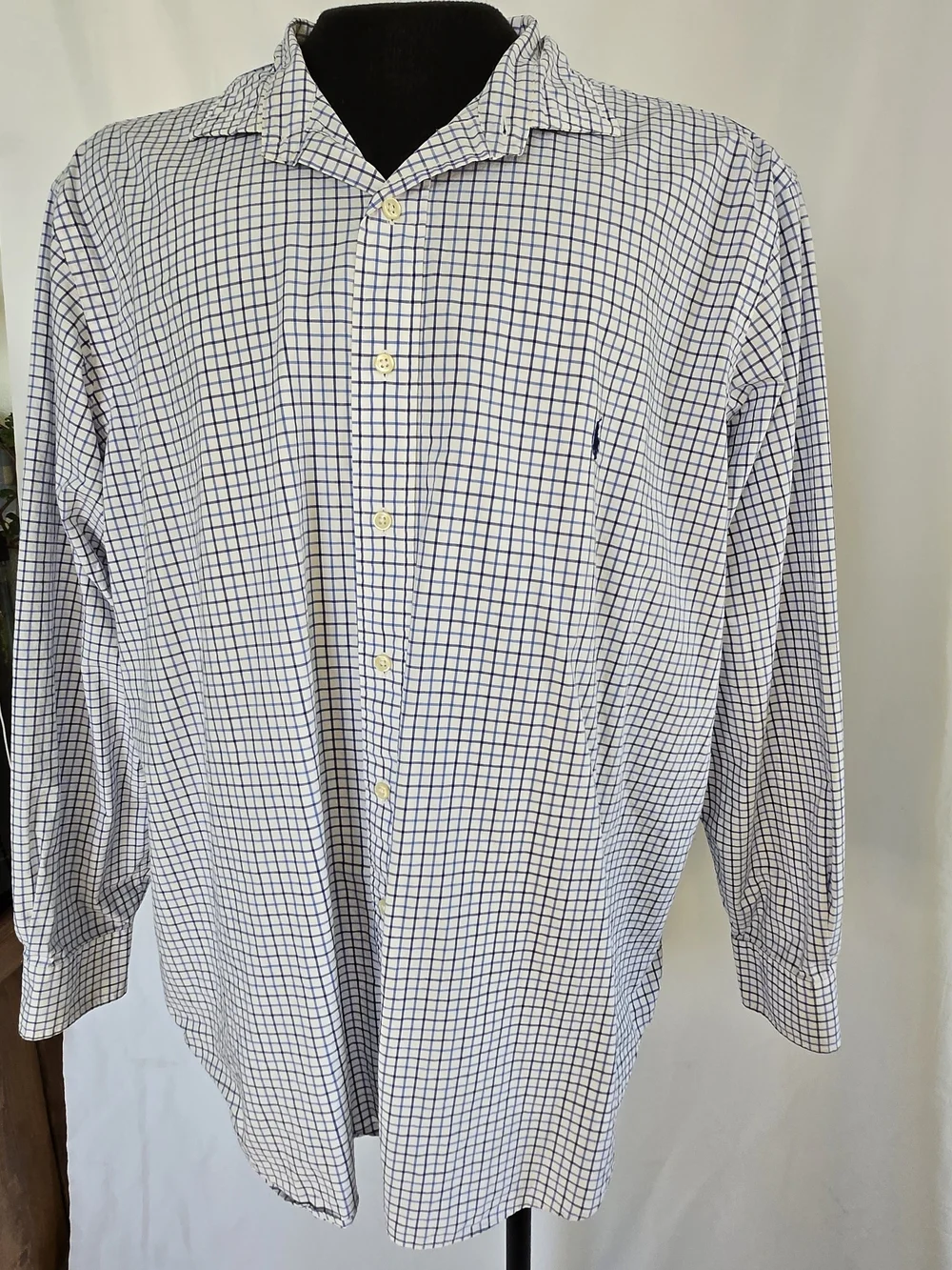 Polo Ralph Lauren White Shirt with Navy Windowpane Check